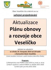 Komunitní škola - veřejné projednávání Aktualizace Plánu obnovy a rozvoje obce Veselíčko